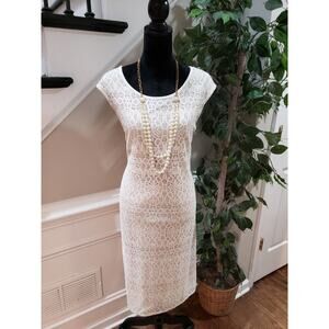 R&M Richards Womens White Polyester Round Neck Sleeveless Knee Length Dress 14W